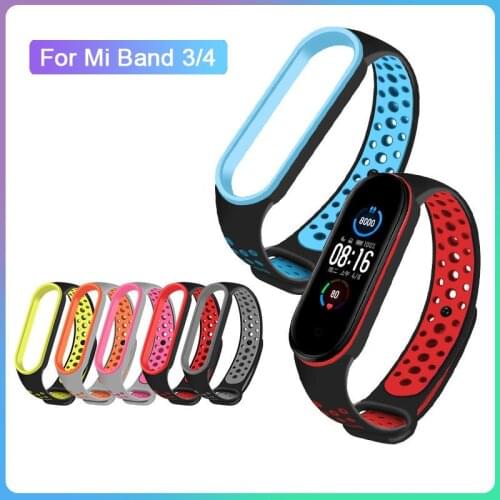 Silicone Strap for Xiaomi Mi Band 3 4 Two-color Strap Porous Anti-sweat Sport Breathable Strap Buckle Replacement Wrist Straps