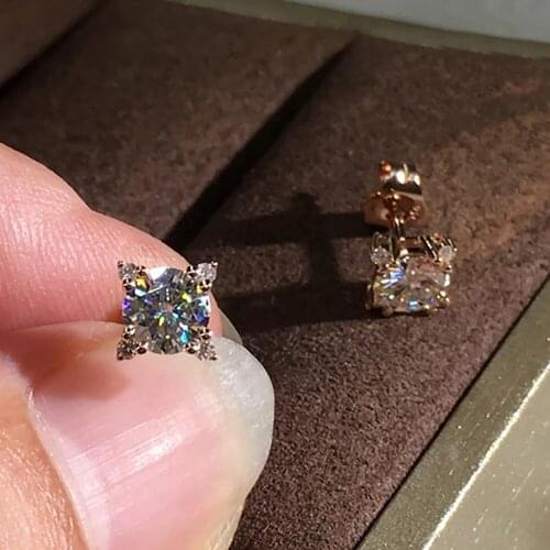 14K White Gold 4 Carat Stud Earrings Women Present Wedding Anniversary Engagement Party 2 ct Round Square Moissanite Diamond