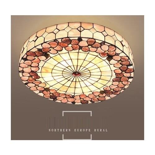 Mediterranean Rural E27 30/40/50cm Round Shell HandmadeTiffany Ceiling Lamps For Living Room Light Fixture