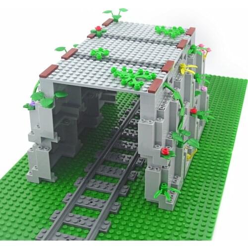 Building Blocks Train Tunnel Rock Panel 6082 Mountain Cave Rockery Plant City Classic Accessories Bricks Creative Toys MOC Part