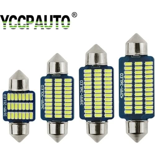 YCCPAUTO 10Pcs C5W LED Festoon 31mm 36mm 39mm 42mm LED Bulbs 3014 SMD 12V Car Interior Reading Light Dome Lamp White 6000K