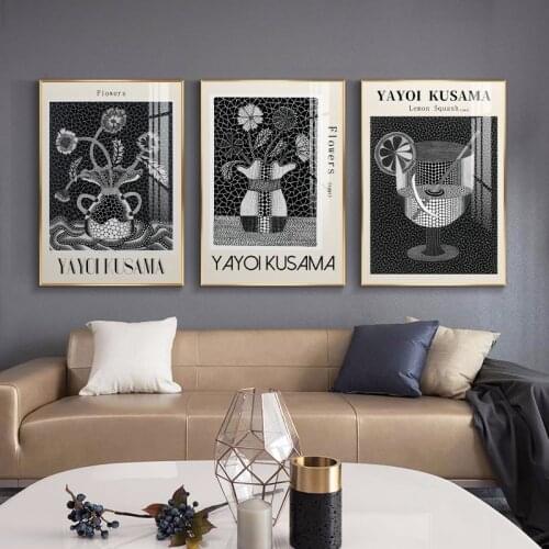 Yayoi Kusama Black and White Wall Art Canvas Painting Nordic Posters and Prints Wall Pictures for Living Bedroom Decoration