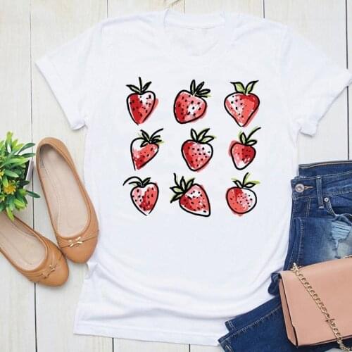 Women Graphic Cartoon Fruit Summer Strawberry Watercolor 90s Short Sleeve Fashion Print Female Clothes Tops Tees Tshirt T-Shirt