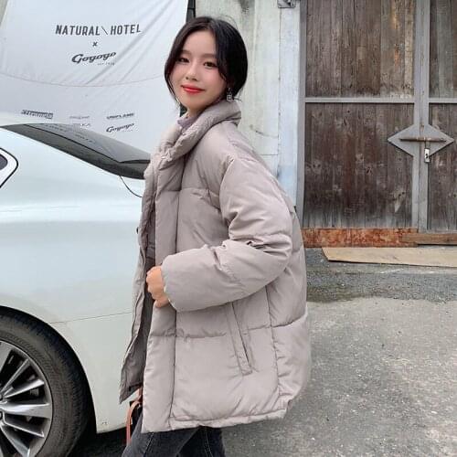 Womens Winter Jacket Streetwear Polyester Zipper Straight 5 Solid Color Padded Coat Warm Femme Parka Black Women Clothing