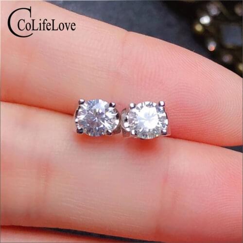 CoLife Jewelry 100% Real Moissanite Stud Earrings for Wedding 925 Silver Moissanite Earrings Silver Moissanite Jewelry