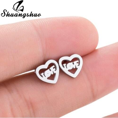 Shuangshuo Cute Small Heart Stainless Steel Earrings 2018 Love Stud Earrings for Women Jewelry Accessories for Lovers brincos