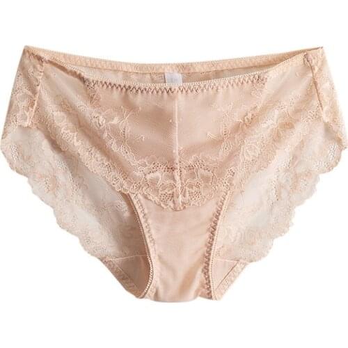 1pc Womens 100% Silk Lace Mesh Sexy Panties Briefs Underwear Lingerie S M L TG002