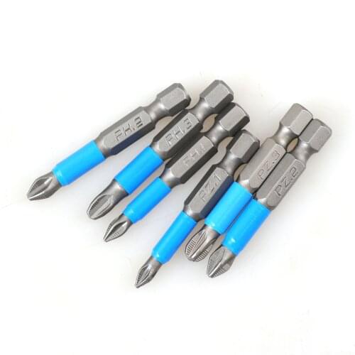 10PCS Phillips PH1/PH2/PH3/PZ1/PZ2/PZ3 Screwdriver Bit Set Precision Impact Magnetic Ring Cross Screwdrivers Anti Slip Hex Shank