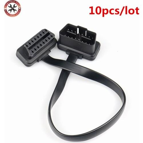 10pcs 30/60/100cm Flat Thin 16Pin OBD 2 Extender OBD2 16 Pin ELM327 Male To Female Adapter Elbow OBDII Extension Connector Cable