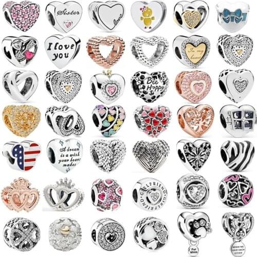 100% 925 Sterling Silver Pan Beads Fashionable Heart-shaped Colorful Beads Suitable For Bracelet Diy Jewelry