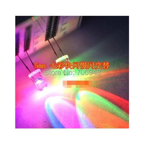 100pcs/lot 5mm Colorful Slow Flashing Flash RGB Red Blue Green LED Leds