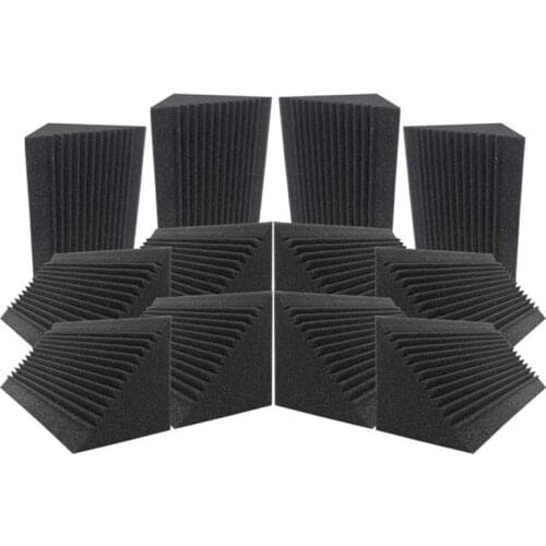 New 12 Pcs Sound-Absorbing Foam Board,Bass Trap Wedge-Shape Brick,Sound-Absorbing Foam Sound Insulation Treatment,12X12X24cm