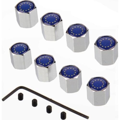 200pcs European Union Flags Car Wheel Tire Valve Cap Cover Emblem Decorations Metal EU Car Tire Valve Caps Car-styling