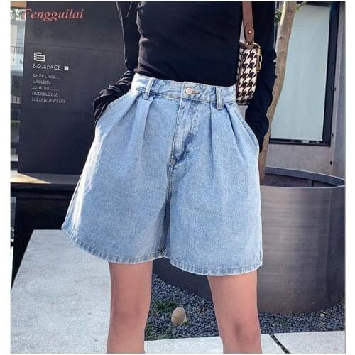 2020 Summer Shorts Women Vintage High Waist Blue Wide Leg Jeans Shorts Ladies Plus Size Womens Denim Shorts Short