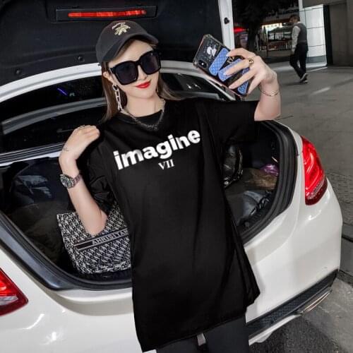 2021Mid-length loose printed cotton short-sleeved t-shirt womens high-quality printed T-shirt letter font short-sleeved clothes