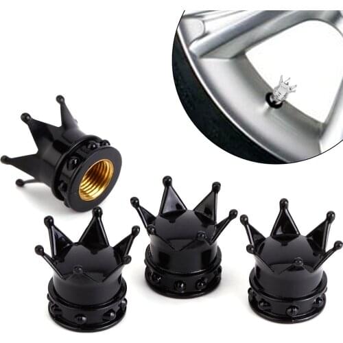 4 crown tire air valve caps black bicycle motorcycle car wheel