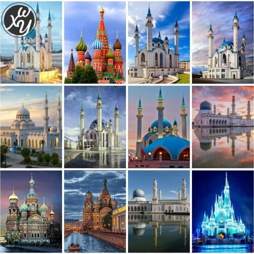 Diamond Painting Mosque Square Round Mosaic Art Scenery Full Drill Cross Stitch Kits for Adult Rhinestones Accessories for Decor