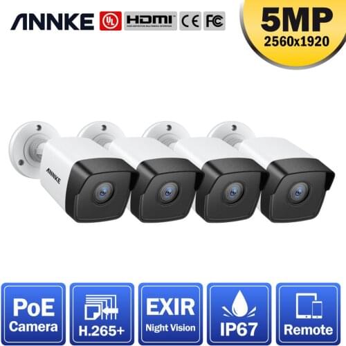 ANNKE 4PC Ultra FHD 5MP POE IP Camera Outdoor Indoor Waterproof Security Network Bullet Night Vision Email Alert Camera