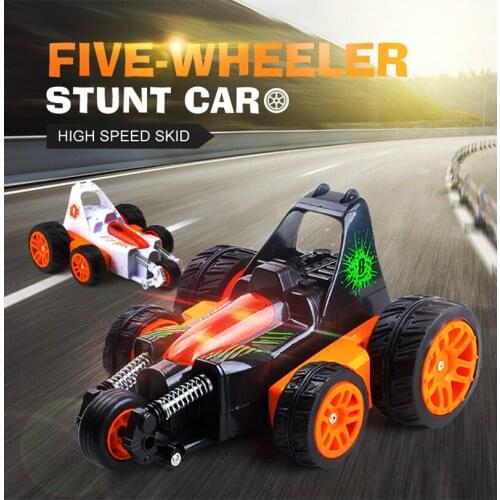 Chiger 2.4G Stunt Car One Key Deformation Flip 360 Degree Rotating Five-Wheel System sparkle LED Light RC Climbing Cars for Kids