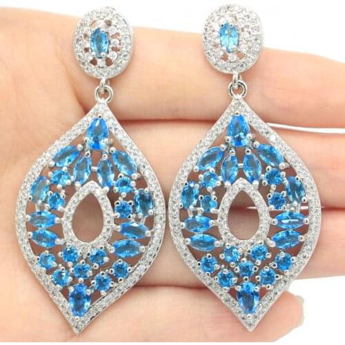 62x20mm Elegant Long Big Created Pink Tourmaline Zircon Gemstone Earrings for Women Wedding Fine Jewelry Fashion Daily Wear