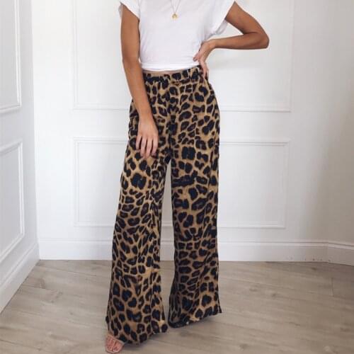 Fashion Womens Pants Wide Leg High Waist Leopard Snake Printed Loose Casual Long Pants Palazzo Plus Size