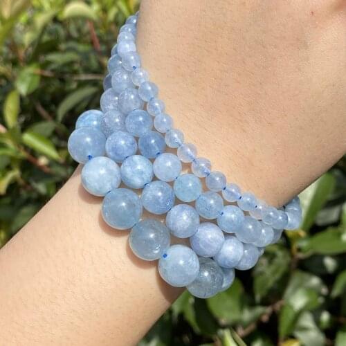 6/8/10/12mm Blue Natural Stone Chalcedony Aquamarines Stone Beads For Jewelry Making Diy Round Jades Beads Bracelet Necklace