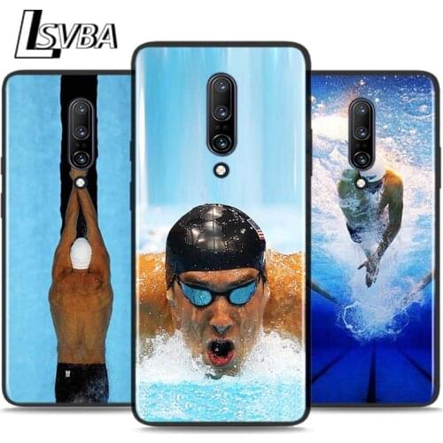 Black Silicone Case Michael Phelps Swimming For OnePlus 5 5T 6 6T 7 7T 8 8Pro Super Bright Glossy Phone Case Cover