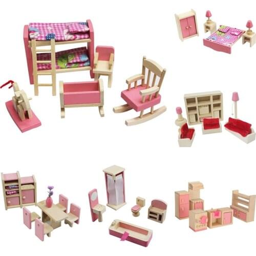 Wooden Dollhouse Furniture Miniature Toy For Dolls Kids Children house Play toy mini furniture sets Doll Toys boys girls gifts