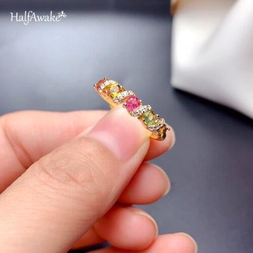 Semi Precious Tourmaline Zircon Rainbow Ring Korean Style Adjustable Gold Color Ring For Women Girls Gift Jewelry 2021 Trend