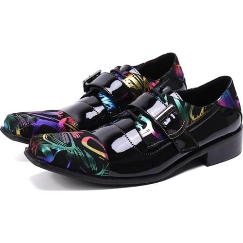 Fashion Design Multicolor Bronzing Mens Oxfords Shoes Buckle Man Party Patent Leather Shoes Big Size Male Nightclub Prom Shoes