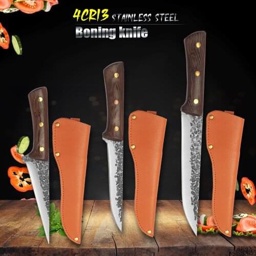 ZEMEN Kitchen Knife Set Kitchen Knives 3 Pieces Stainless Steel Black Cooking Knives for Chefs 5.5/6/7 inch boning knife slicer