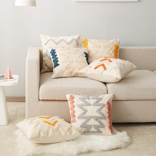 Boho Style Cushion Cover 45x45cm/30x50cm Pillow Cover Cotton Linen Tufted Tassles Beige Pullow Case for Home decoration Sofa Bed