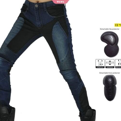 Womens New Summer Motorcycle Pants Classic Outdoor Riding Jeans Drop-resistant With Protective Pads