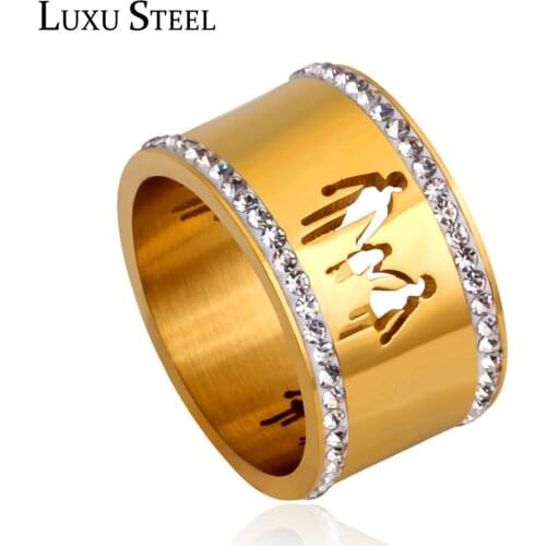LUXUSTEEL Cartoon Girl Family Stainless Steel Engagement Zircon Rings Women Gold Engagement Rings Anniversary Collier Female
