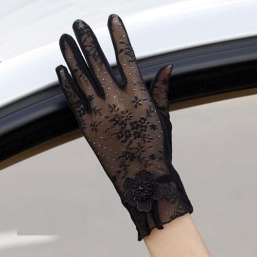 Summer womens sun protection gloves thin ice silk breathable sweat-absorbent non-slip touch screen driving and riding