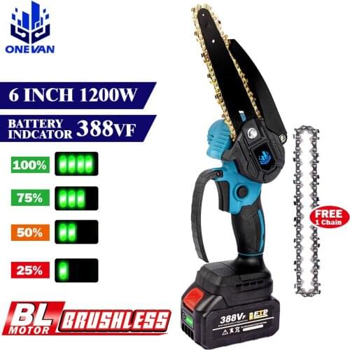 Brushless Chain Saw With Battery Indicator Cordless Mini Handheld Pruning Saw Portable Woodworking Electric Saw Cutting Tool