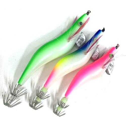 1pcs 2.5# 3.0# 3.5# Fishing Lure Hard Bait Fake Shrimp Wood Bait Fishing Wobbler Squid Jig Cuttlefish Artificial luminous lure
