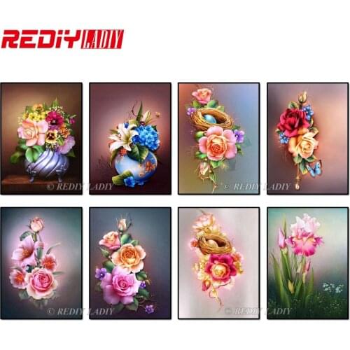 REDIY LADIY Square Diamond Painting Home Decorative Painting Rhinestone Mosaic Cross Stitch Diamond Embroidery Flowers in a Vase