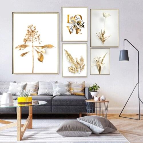 Modern Style Luxury Golden Flower Plant Love Art Poster Oil Painting Living Room Unique Furniture Decoration Wall Painting