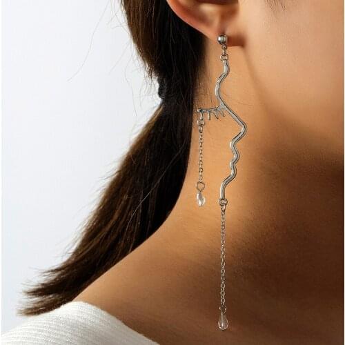 Marioho Abstract Art Portrait Face Drop Earrings With Clear Waterdrop Glass For Women Girls Tassel Earrings Exquisite Gift