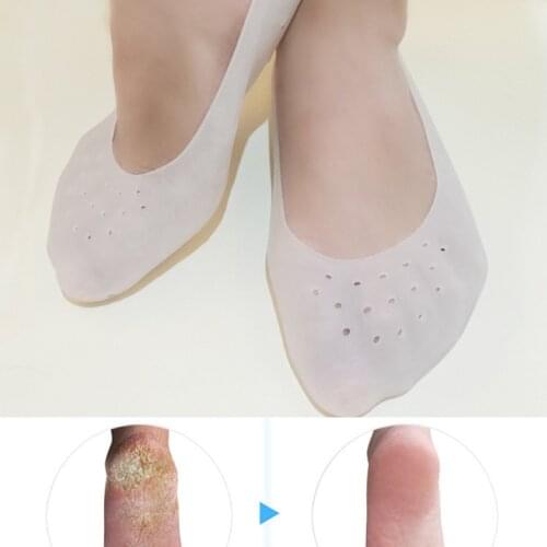 1Pair Gel Sock Silicone Foot Care Tool Feet Protector Pain Relief Crack Prevention Moisturize Dead Skin Removal Sock With Hole