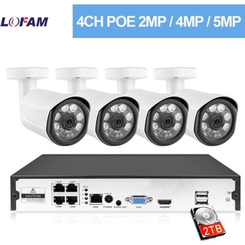 LOFAM H.265 4CH 2MP 4MP 5MP POE NVR Kit CCTV System IP Camera IR Outdoor Waterproof Video Security Surveillance Set HDMI 1080P