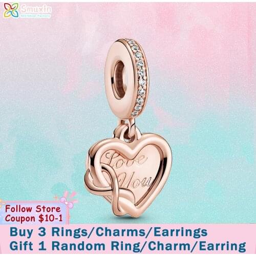 Smuxin 925 Sterling Silver Bead Love You Infinity Heart Dangle Charm fit Original Pandora Bracelets Women Jewelry Making Gift