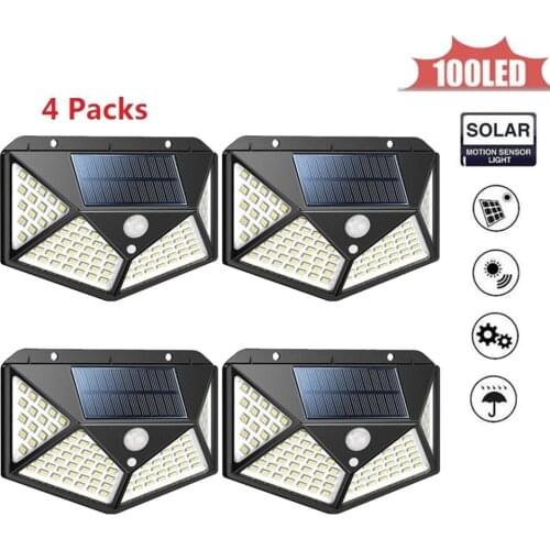 100LED Solar Light Waterproof Lighting for Outdoor Garden Lighting Four Modes Rotable Pole Solar Lamp 4 sided 270°lighting scope
