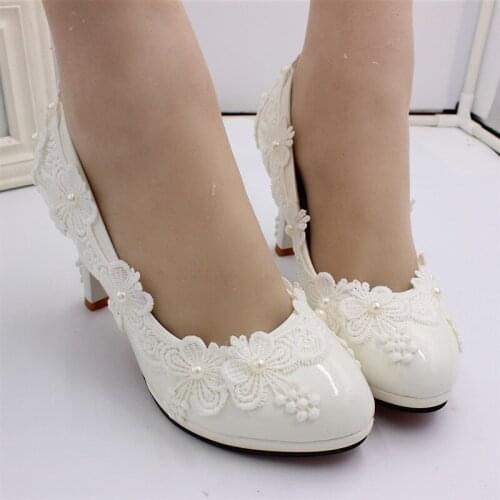 Fashion high heel PU single lace wedding shoes waterproof platform womens shoes Bride wedding dress white 8cm high heels wBH167