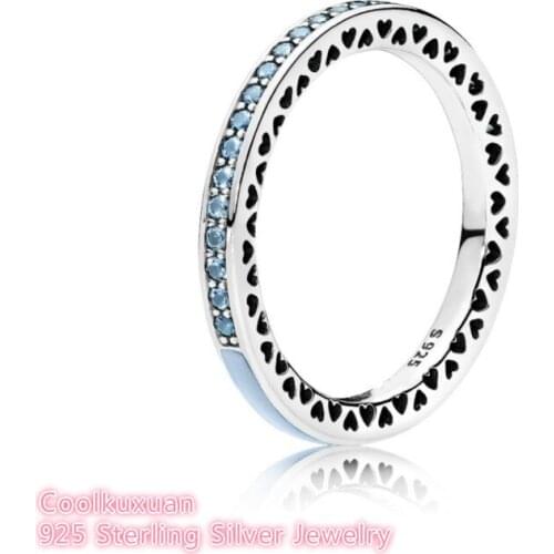 Spring Radiant Hearts Rings Air Blue Enamel & Sky Blue Spinel Rings For Women Fashion 925 Sterling-Silver-Jewelry
