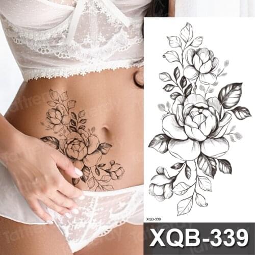 Temporary Tattoo Black Flower Tattoo Sleeves Water Transfer Tatoo Sticker Peony Rose Tattoos Body Art Sexy Tatoo Girl Arm Tatto