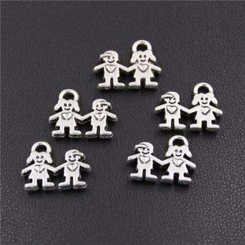 50pcs Silver Color Color Boy And Girl Best Friend Charm Diy Handmade Lover Jewelry A1880