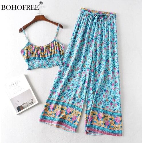Rayon Retro Womens Sapphire Blue Printed Sling Waist Wide Loose Pants