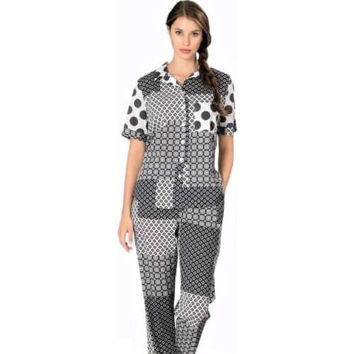 Pierre Cardin Front Buttoned Cotton Poplin Womens Pajamas Set